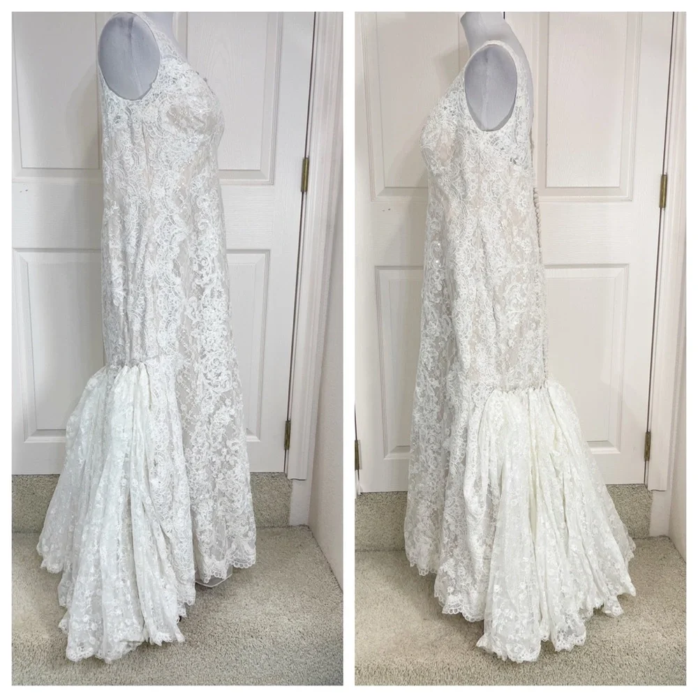 oleg cassini lace trumpet wedding dress - Picture 10 of 16
